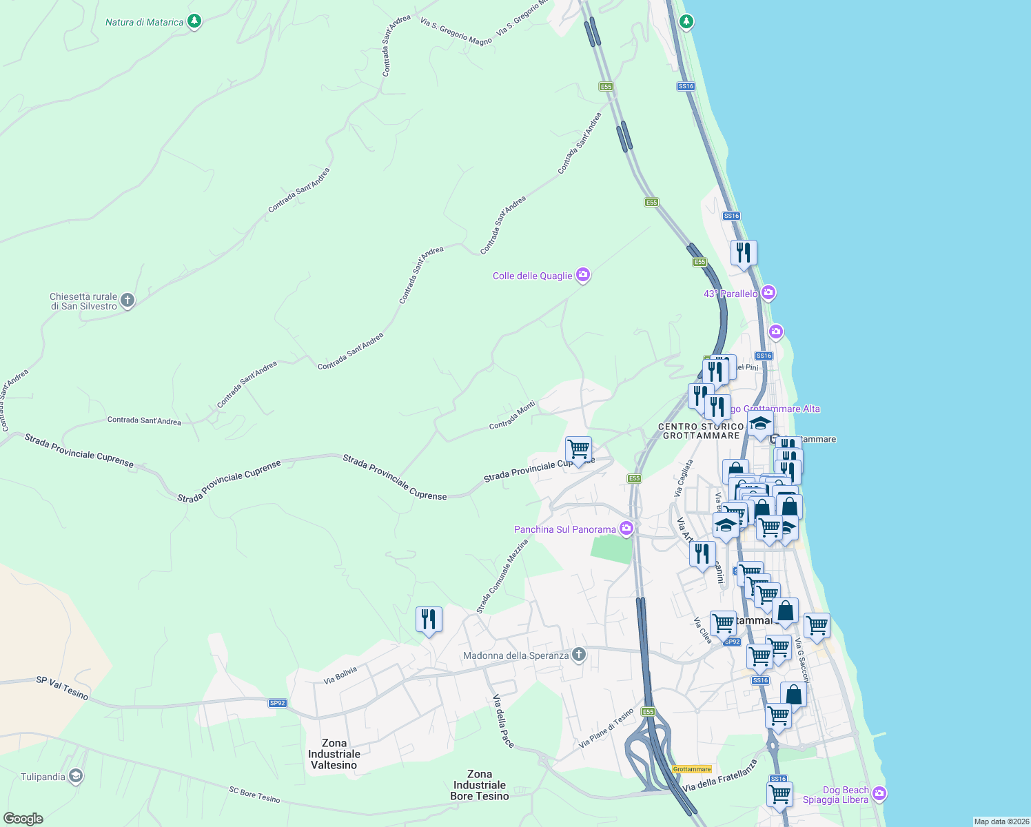 map of restaurants, bars, coffee shops, grocery stores, and more near 24 Contrada Monti in Provincia di Ascoli Piceno