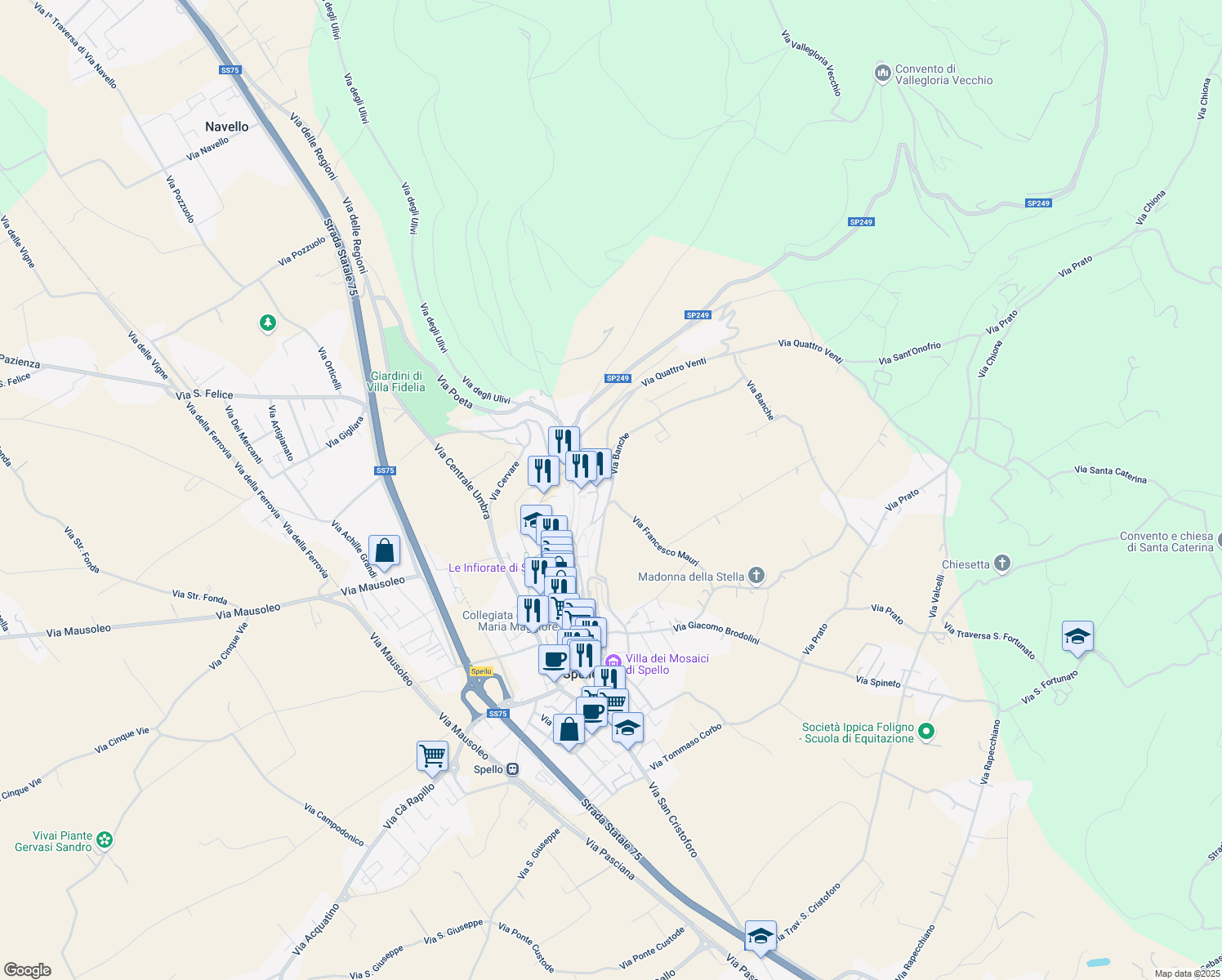 map of restaurants, bars, coffee shops, grocery stores, and more near Via Circonvallazione in Provincia di Perugia