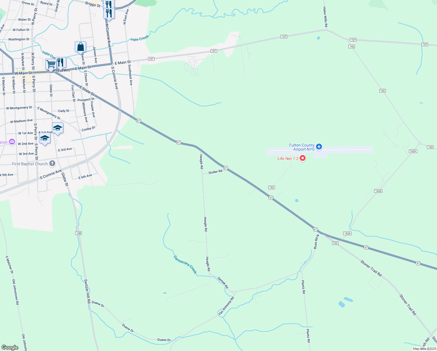 map of restaurants, bars, coffee shops, grocery stores, and more near 115 Stoller Rd in Johnstown