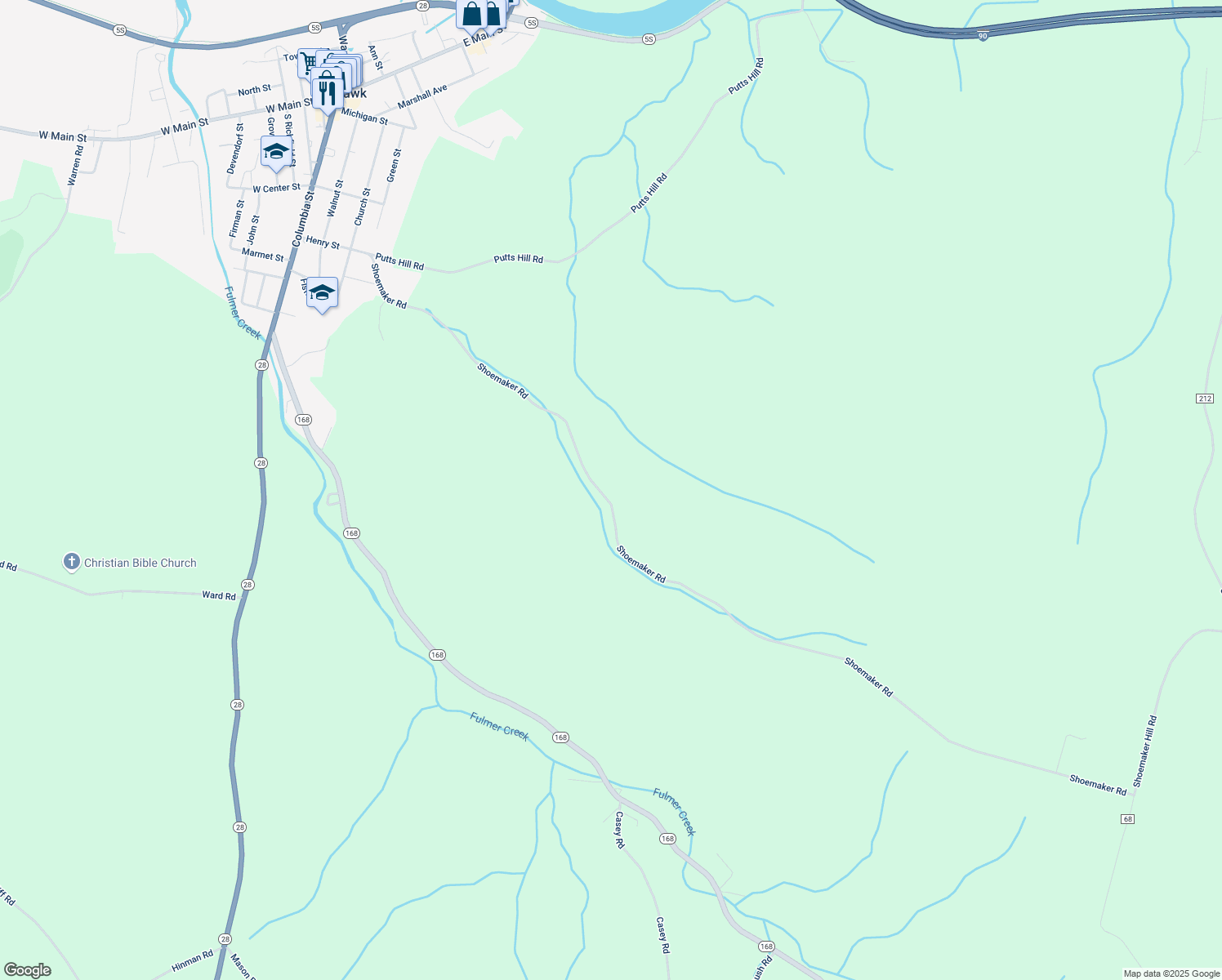 map of restaurants, bars, coffee shops, grocery stores, and more near 349 Shoemaker Road in Mohawk