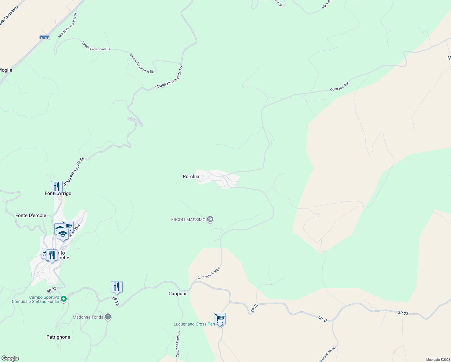 map of restaurants, bars, coffee shops, grocery stores, and more near 15 Via XXIV Maggio in Porchia