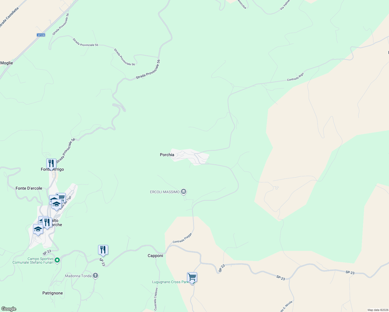 map of restaurants, bars, coffee shops, grocery stores, and more near 15 Via XXIV Maggio in Porchia