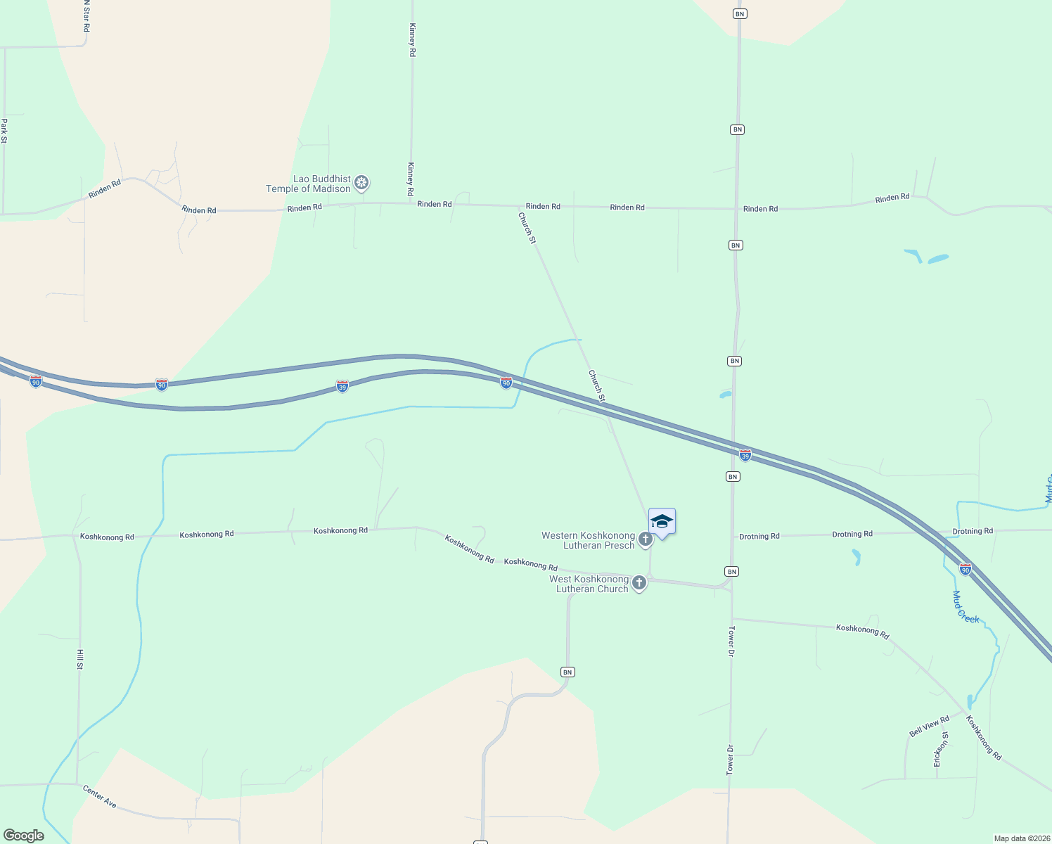 map of restaurants, bars, coffee shops, grocery stores, and more near 2719 Church Street in Cottage Grove