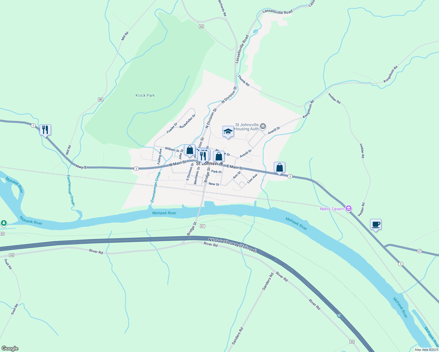 map of restaurants, bars, coffee shops, grocery stores, and more near 16 Kingsbury Avenue in Saint Johnsville