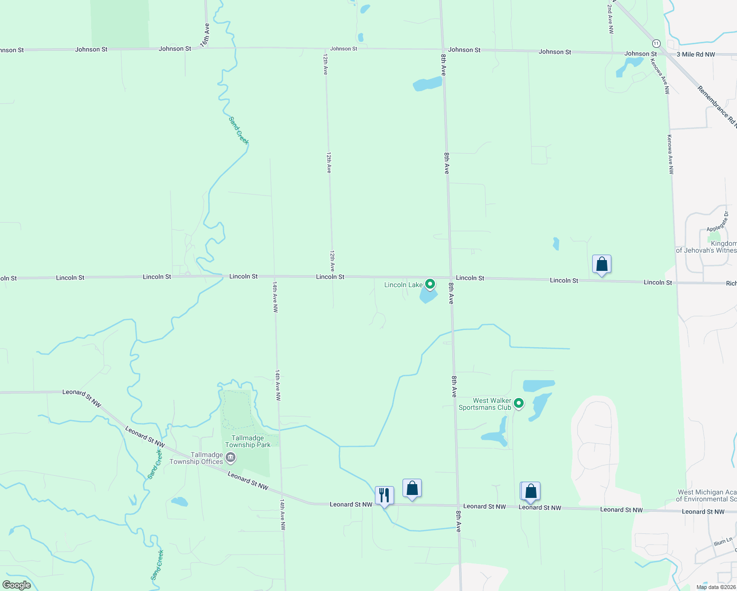map of restaurants, bars, coffee shops, grocery stores, and more near 1080 Lincoln Street in Grand Rapids