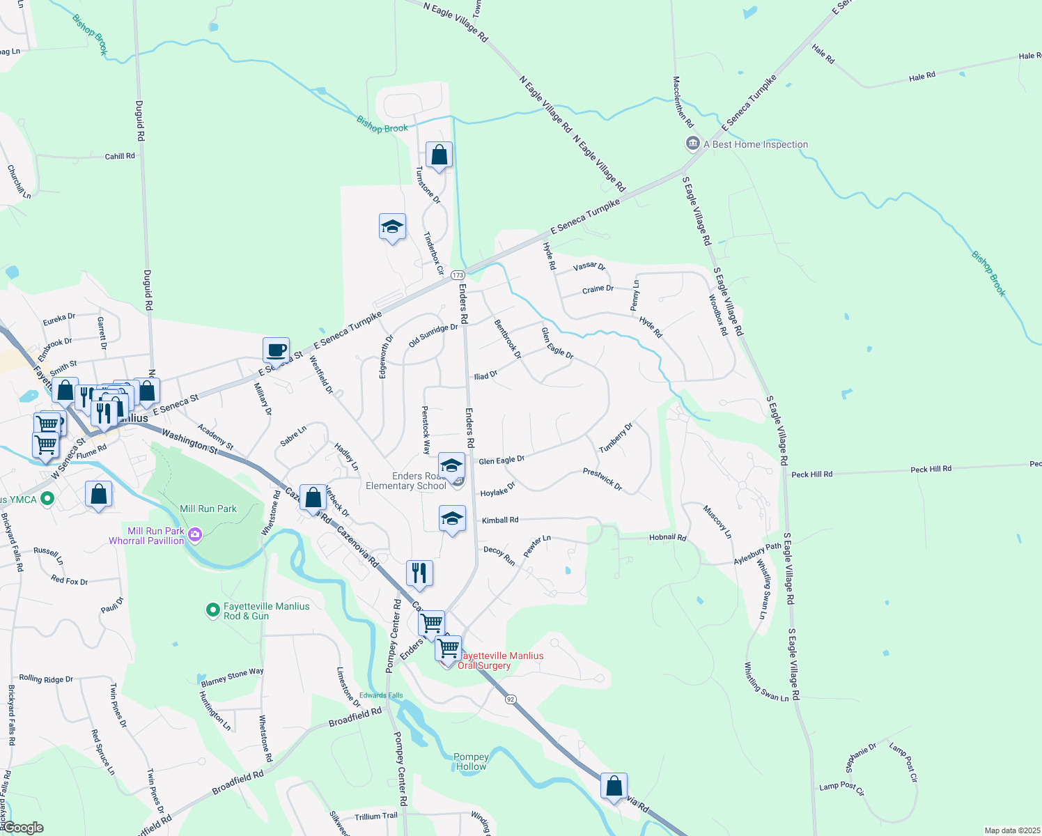 map of restaurants, bars, coffee shops, grocery stores, and more near 4759 Lythim Circle in Manlius