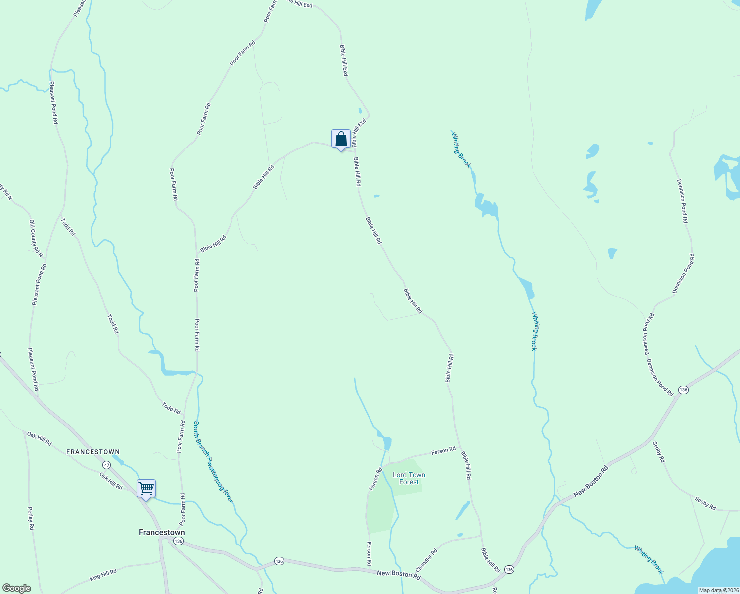 map of restaurants, bars, coffee shops, grocery stores, and more near 133 Hay Hill Road in Francestown