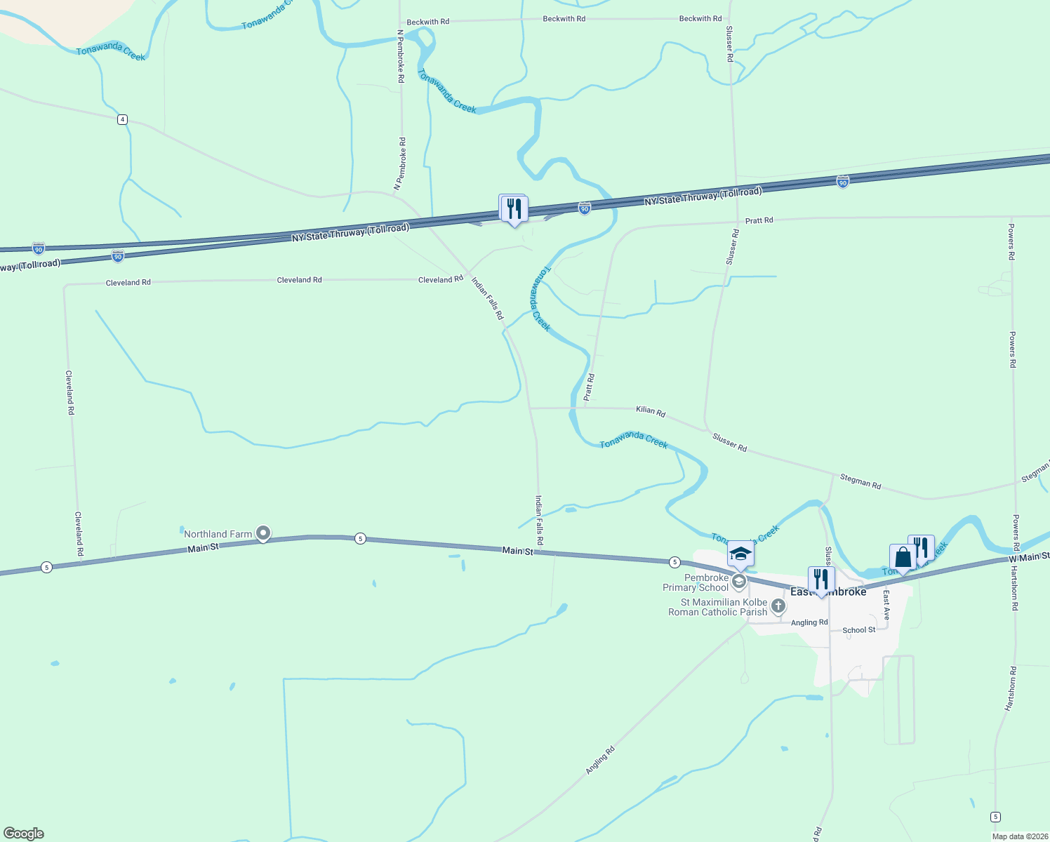 map of restaurants, bars, coffee shops, grocery stores, and more near 8470 Indian Falls Road in Corfu