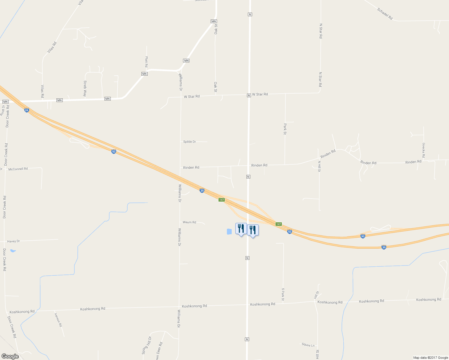 map of restaurants, bars, coffee shops, grocery stores, and more near 2547 Midway Drive in Stoughton