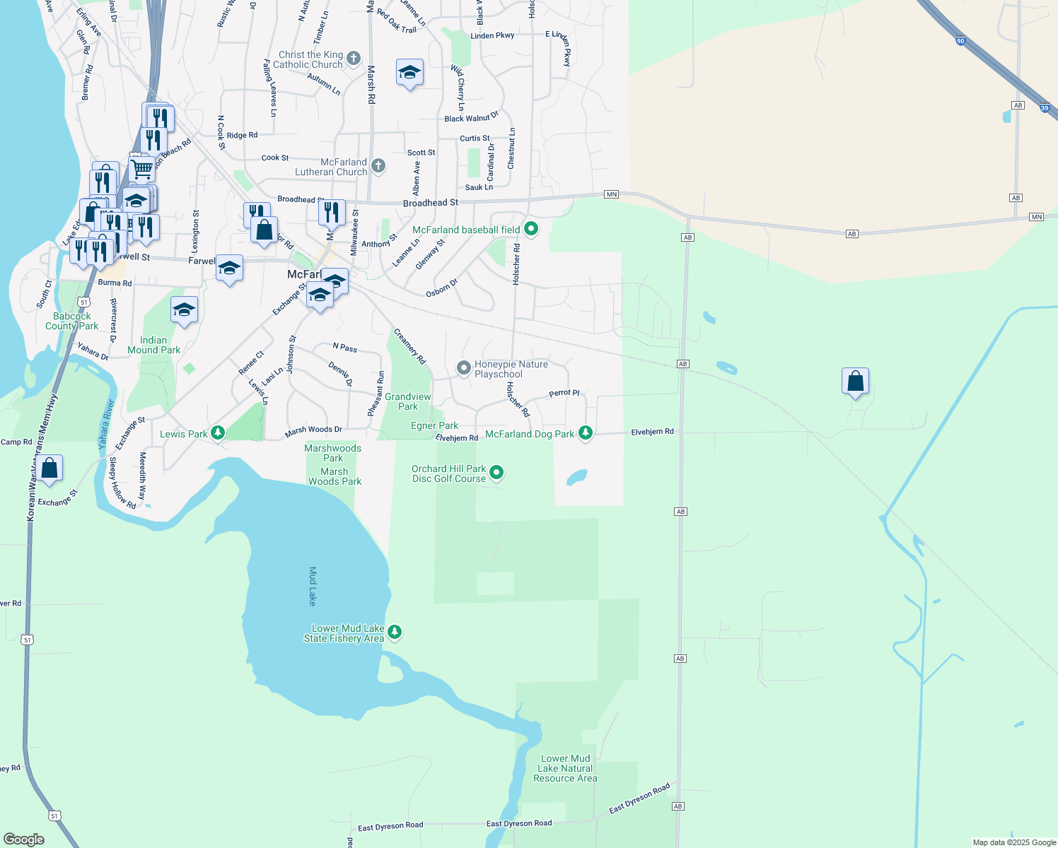 map of restaurants, bars, coffee shops, grocery stores, and more near 6330 Holscher Rd in McFarland