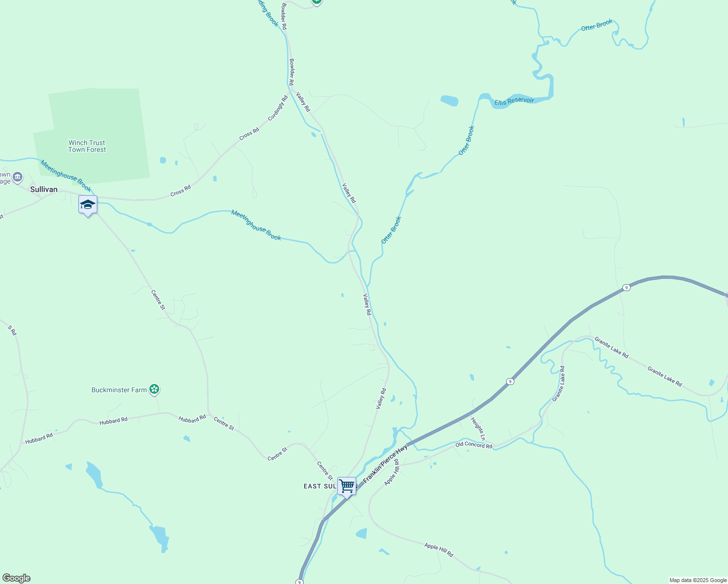 map of restaurants, bars, coffee shops, grocery stores, and more near 214 Valley Rd in Sullivan