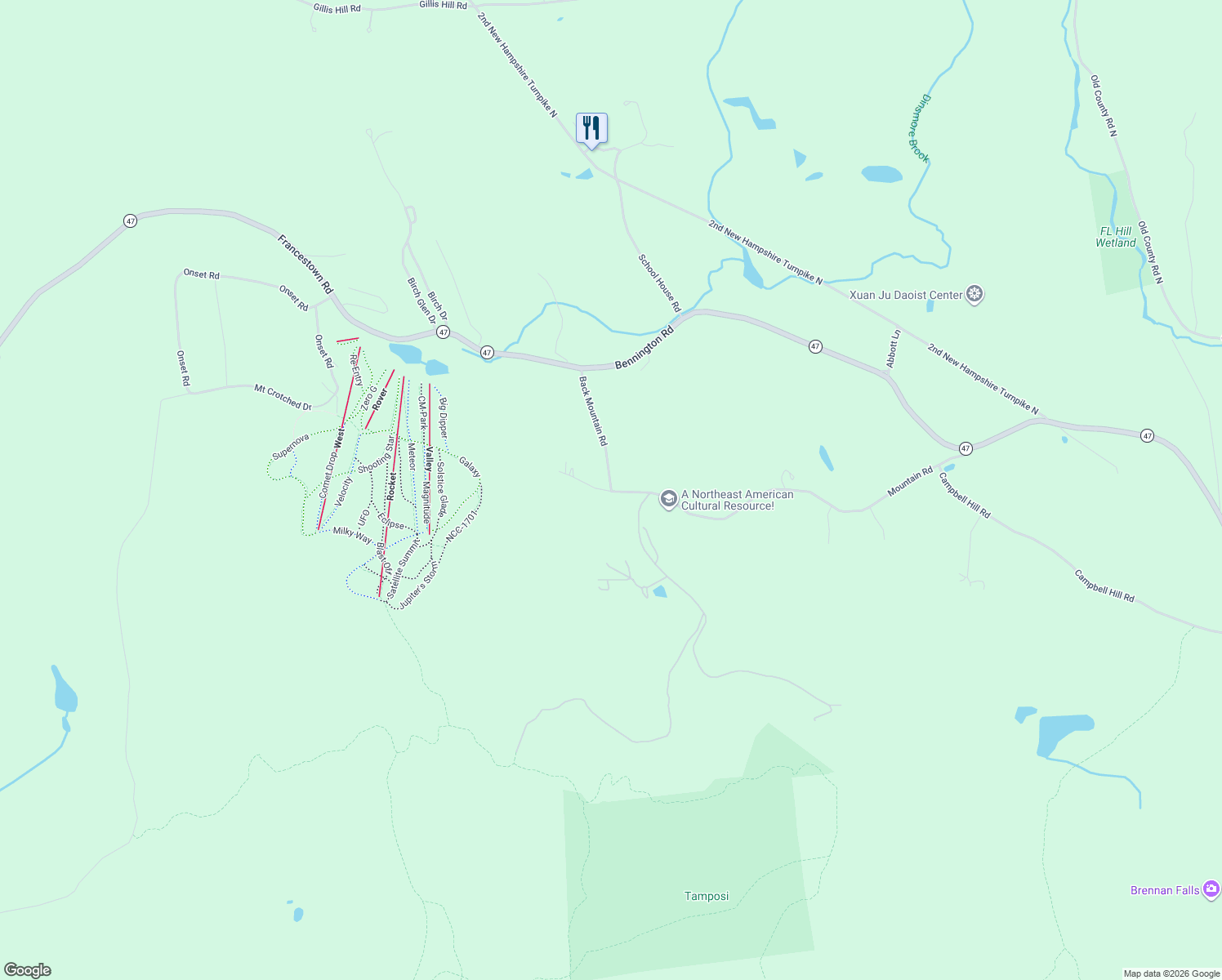 map of restaurants, bars, coffee shops, grocery stores, and more near 29 Back Mountain Rd in Francestown