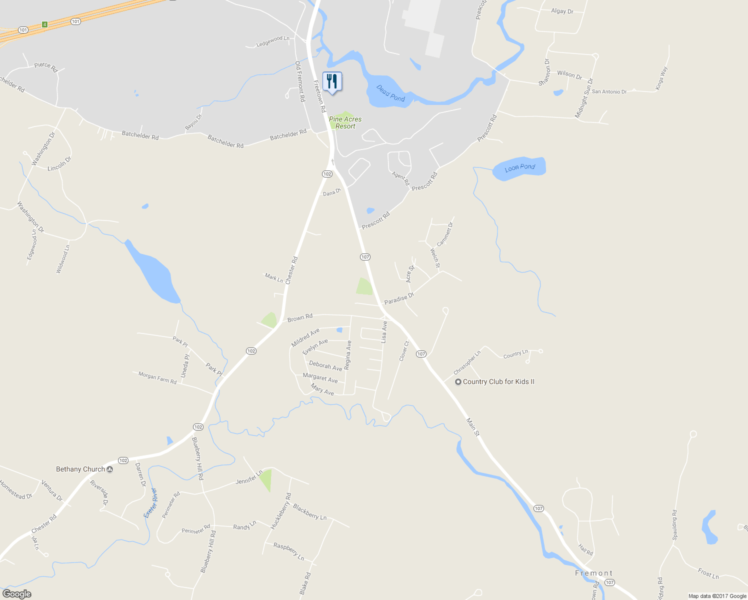 map of restaurants, bars, coffee shops, grocery stores, and more near 111 Fremont Road in Raymond
