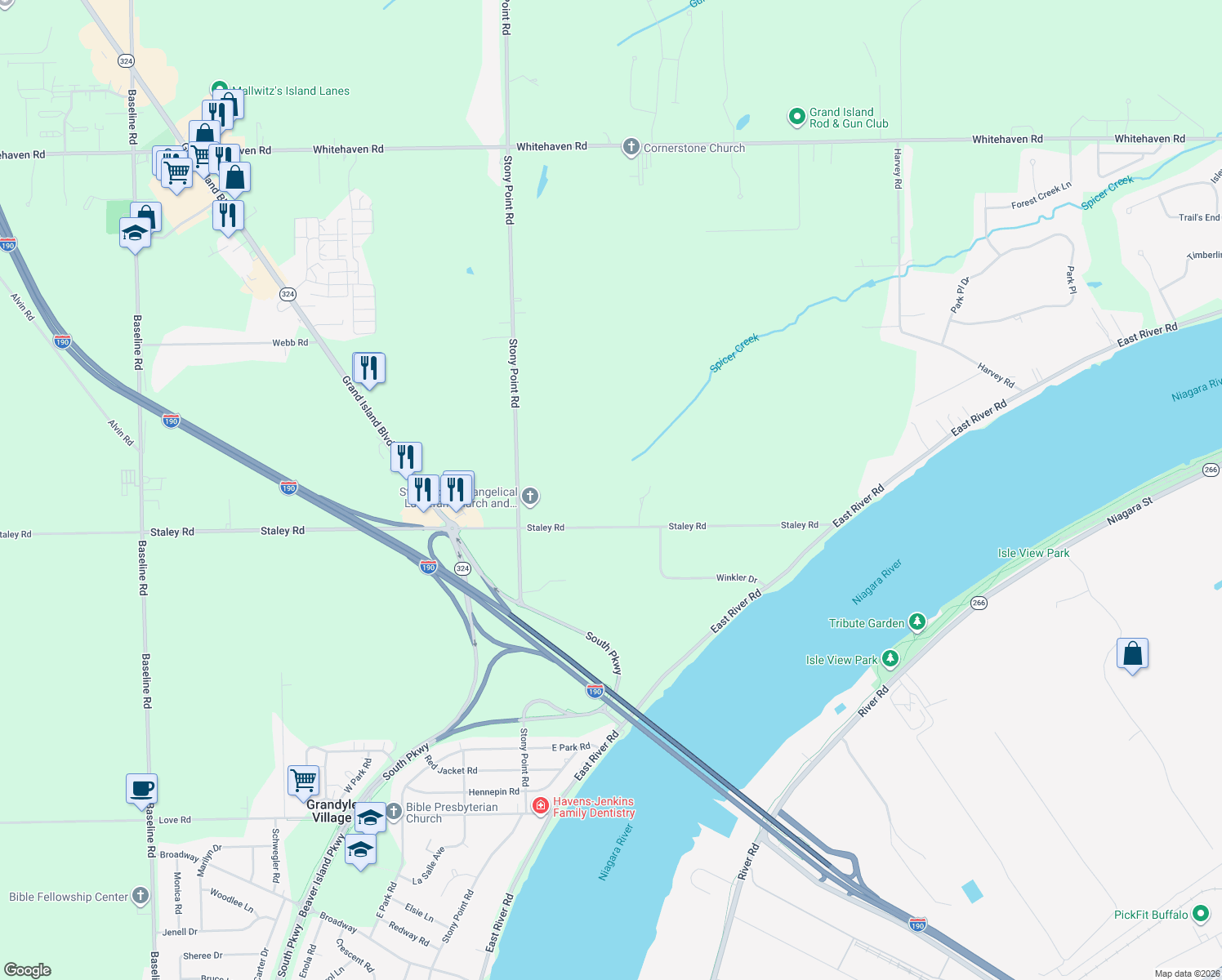 map of restaurants, bars, coffee shops, grocery stores, and more near 1341 Staley Road in Grand Island
