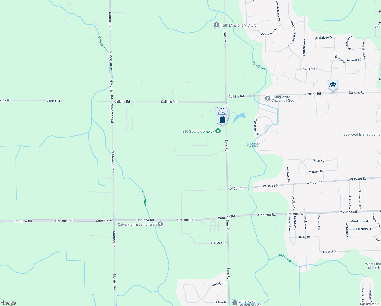 map of restaurants, bars, coffee shops, grocery stores, and more near 7144 Saratoga Dr in Flint