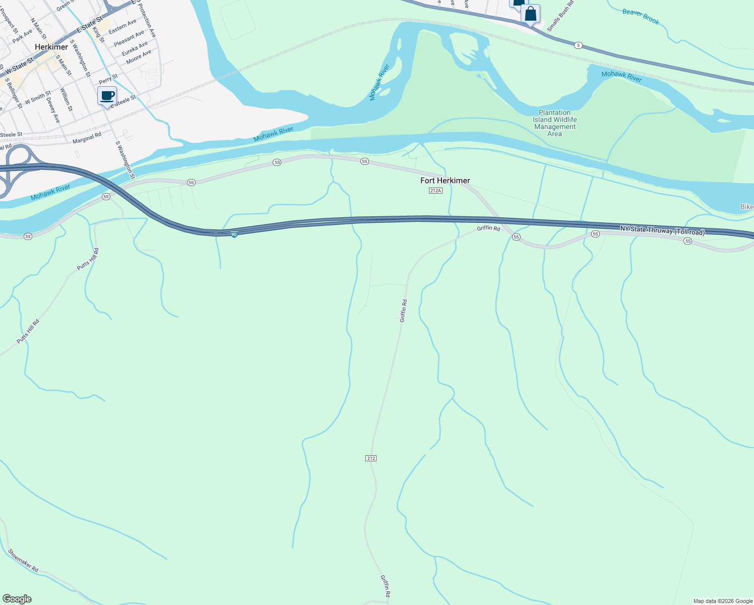 map of restaurants, bars, coffee shops, grocery stores, and more near 161 Mckensy Pl in Mohawk