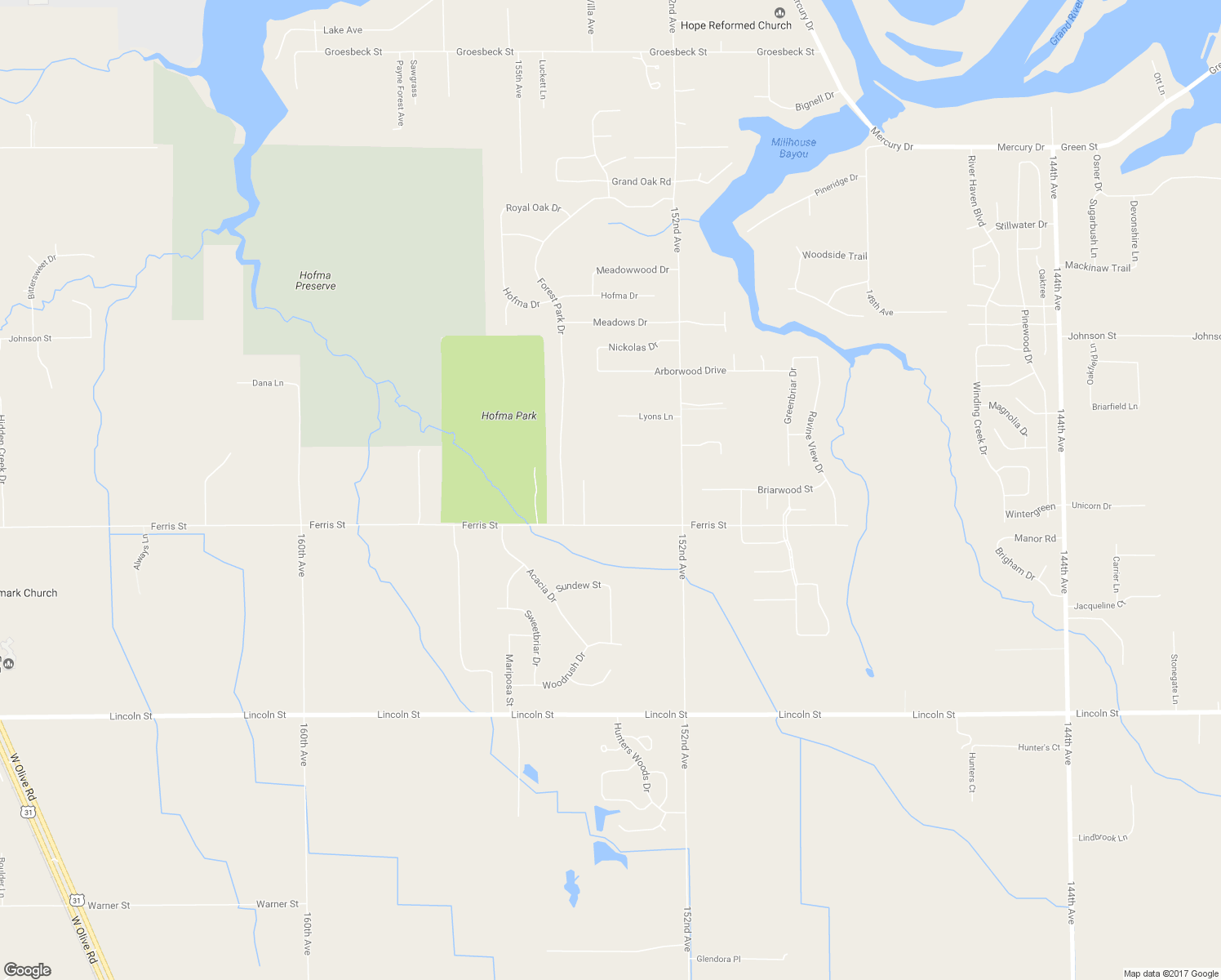 map of restaurants, bars, coffee shops, grocery stores, and more near 15351 Ferris Street in Grand Haven