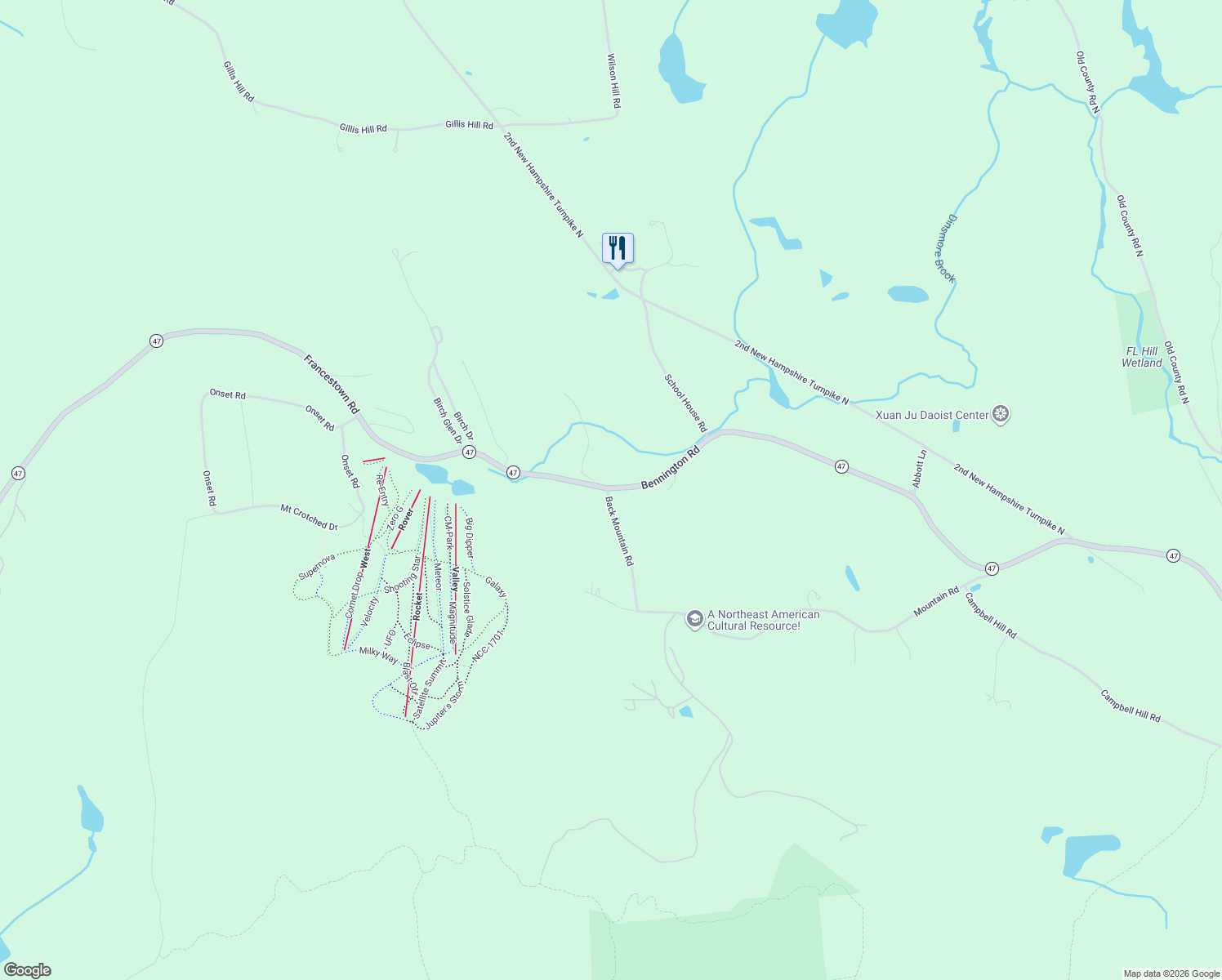 map of restaurants, bars, coffee shops, grocery stores, and more near 1481 Bennington Rd in Francestown