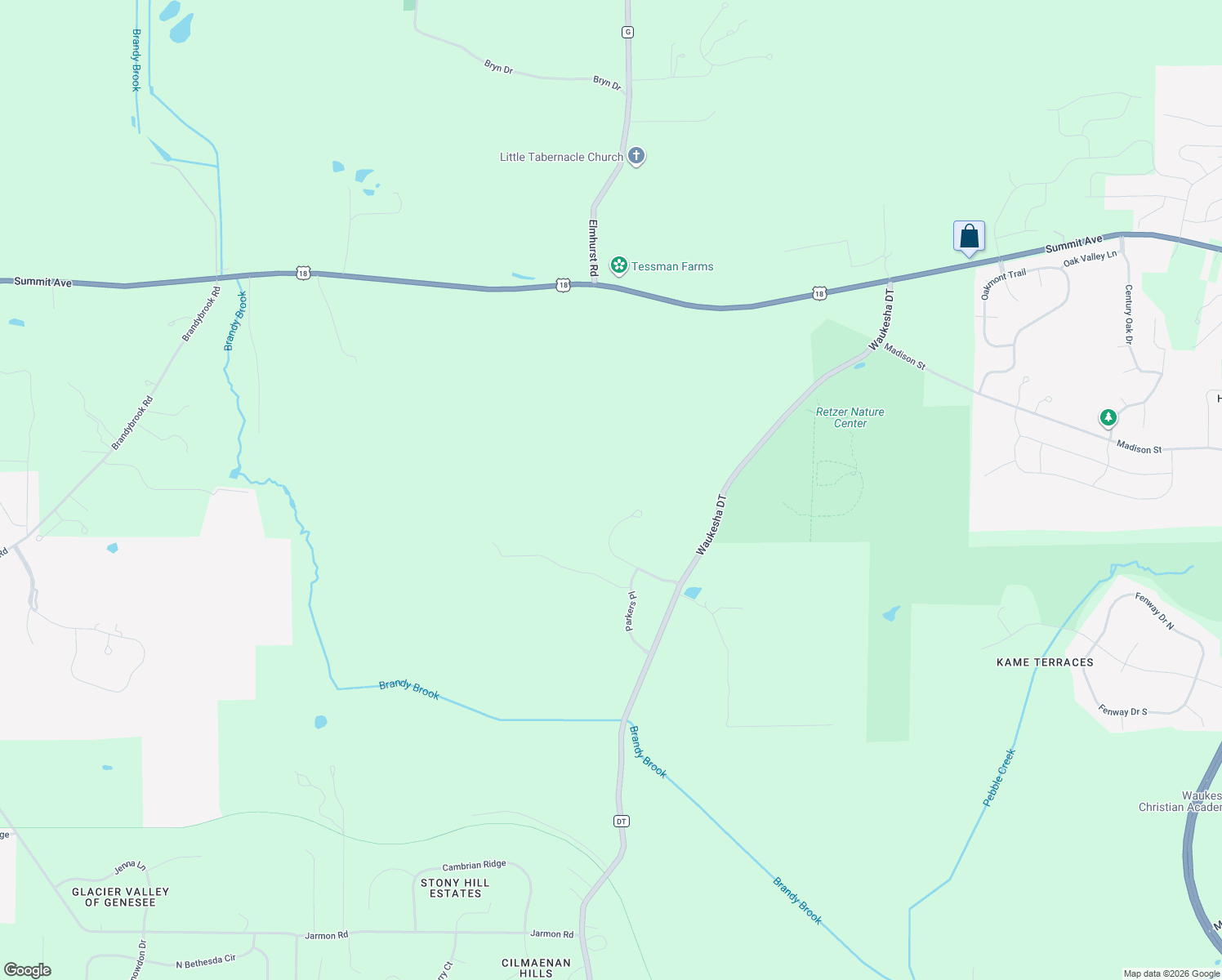 map of restaurants, bars, coffee shops, grocery stores, and more near S17W28876 Price Court in Waukesha