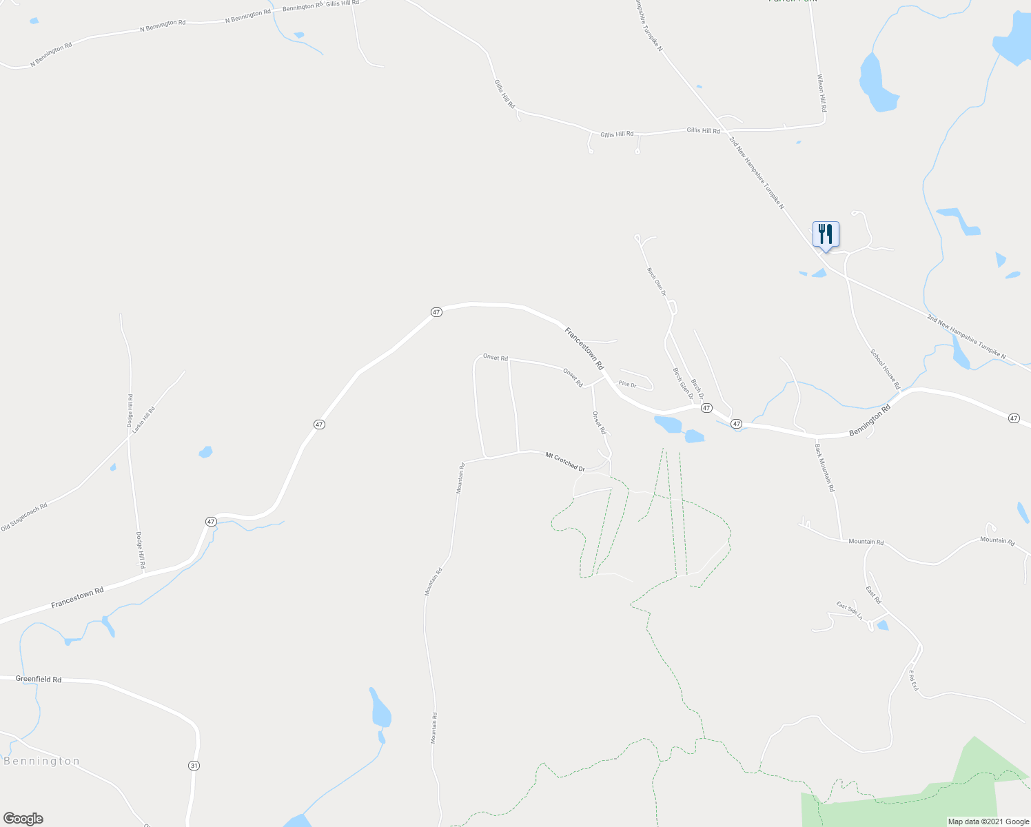 map of restaurants, bars, coffee shops, grocery stores, and more near 69 Onset Road in Bennington