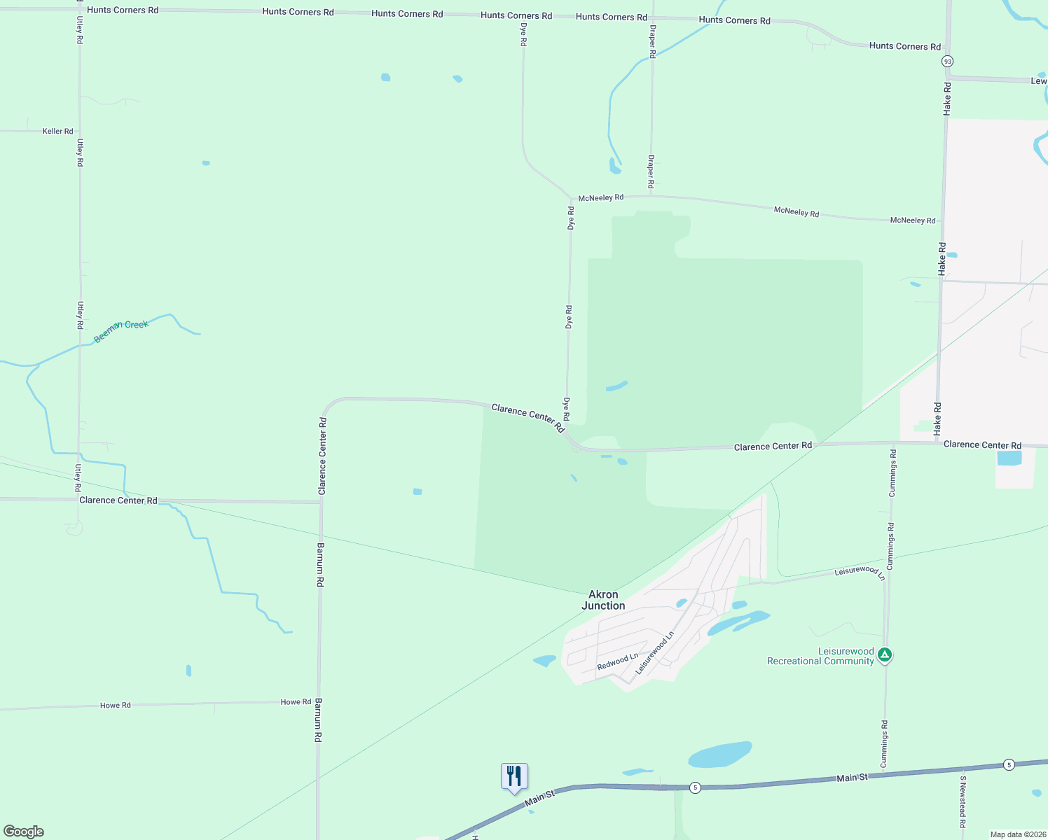 map of restaurants, bars, coffee shops, grocery stores, and more near 11985 Clarence Center Rd in Akron