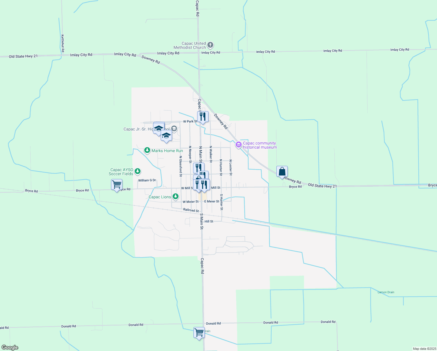 map of restaurants, bars, coffee shops, grocery stores, and more near 208 East Church Street in Capac