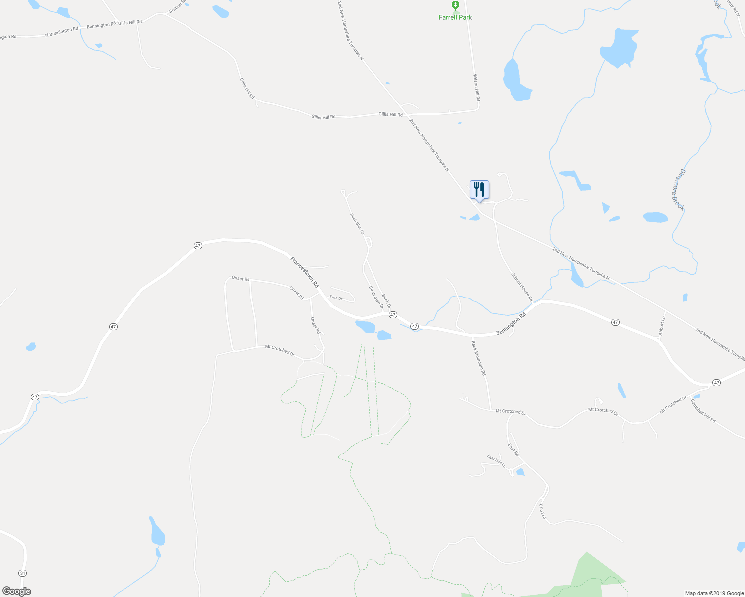 map of restaurants, bars, coffee shops, grocery stores, and more near 17 Birch Glen Drive in Bennington