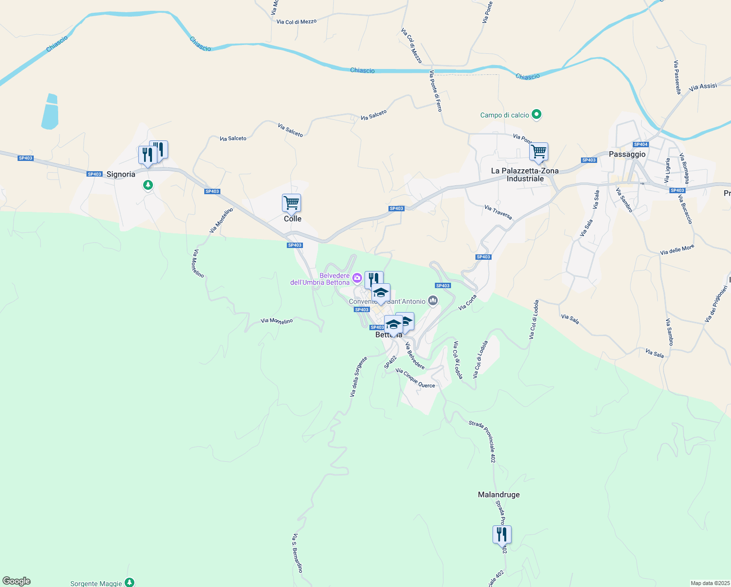 map of restaurants, bars, coffee shops, grocery stores, and more near 2 Via Montelauro in Bettona