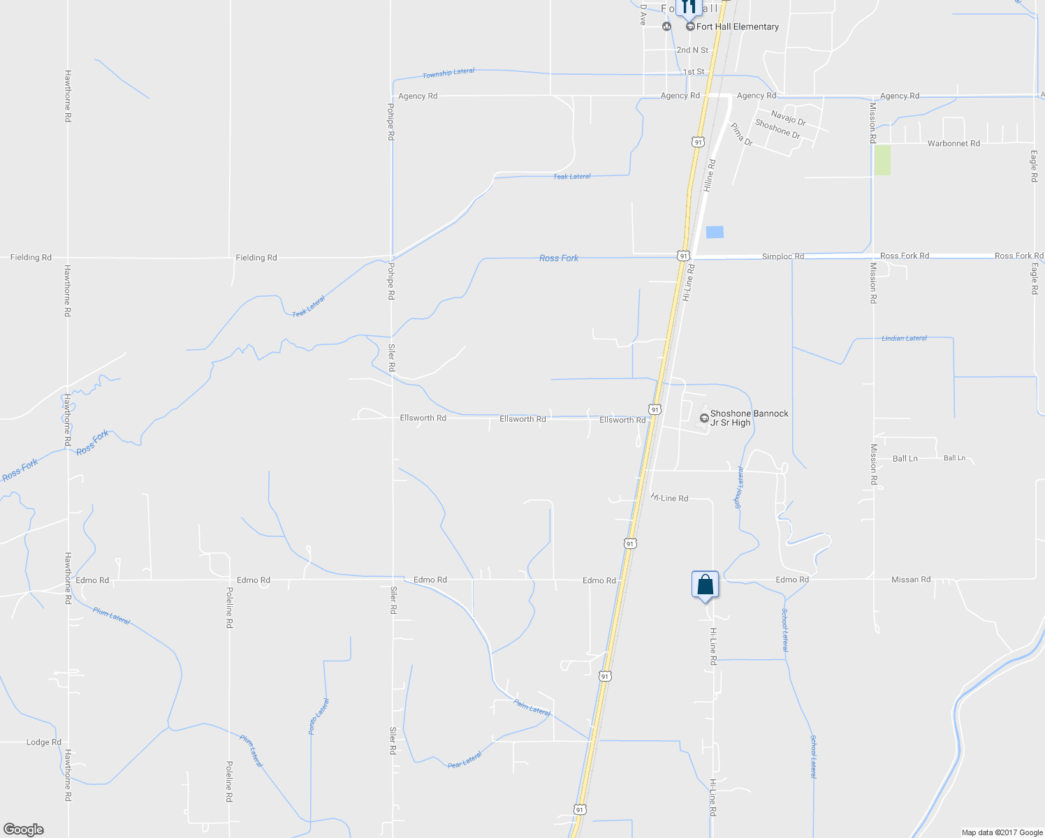 map of restaurants, bars, coffee shops, grocery stores, and more near Ellsworth Road in Pocatello