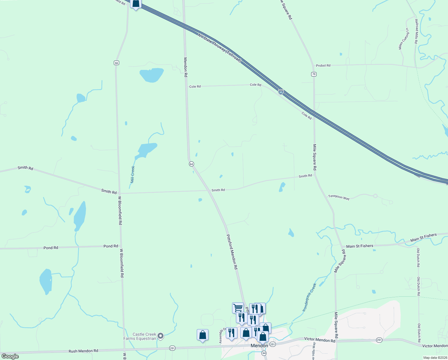 map of restaurants, bars, coffee shops, grocery stores, and more near 464 Smith Rd in Pittsford