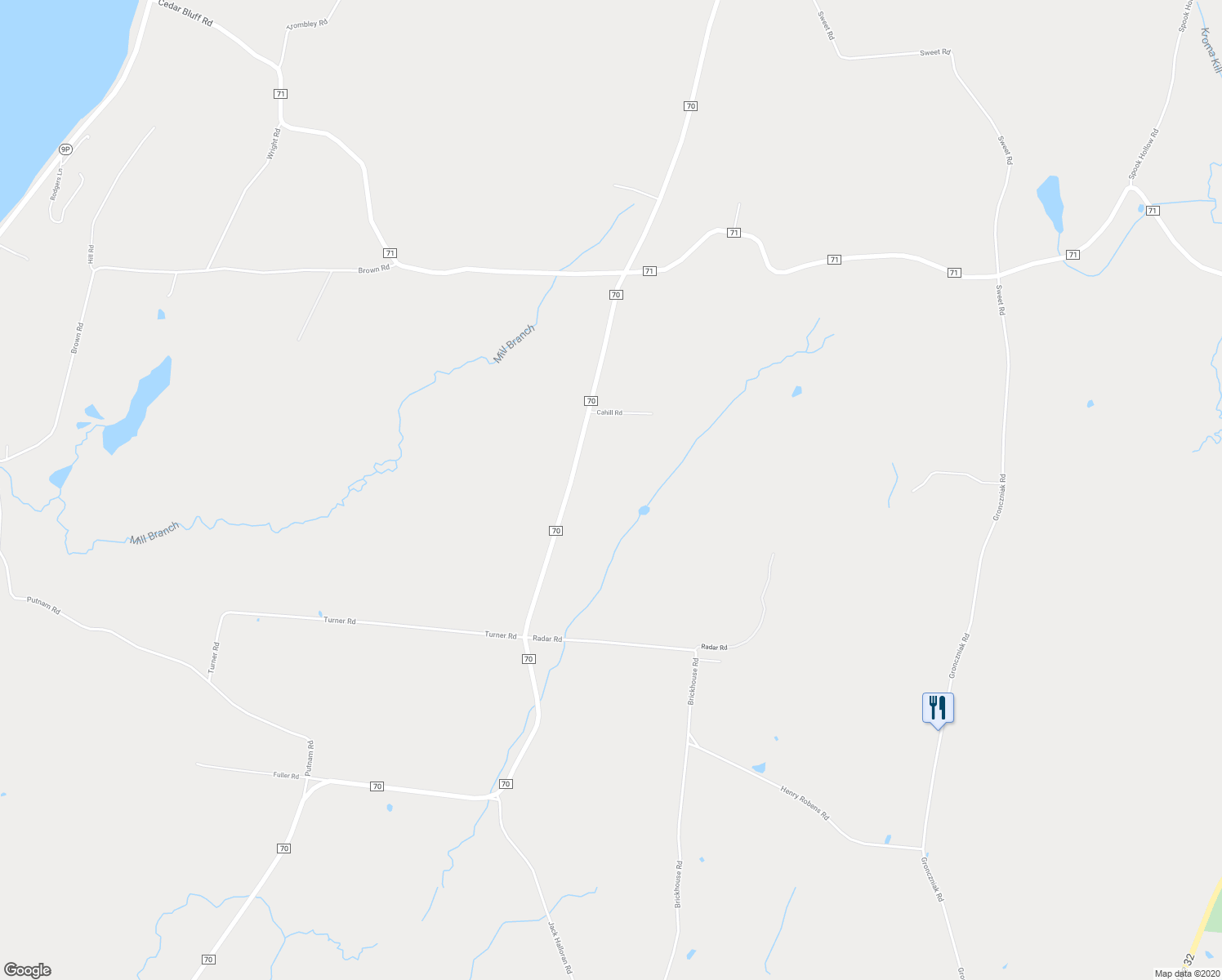 map of restaurants, bars, coffee shops, grocery stores, and more near 240 County Road 70 in Stillwater