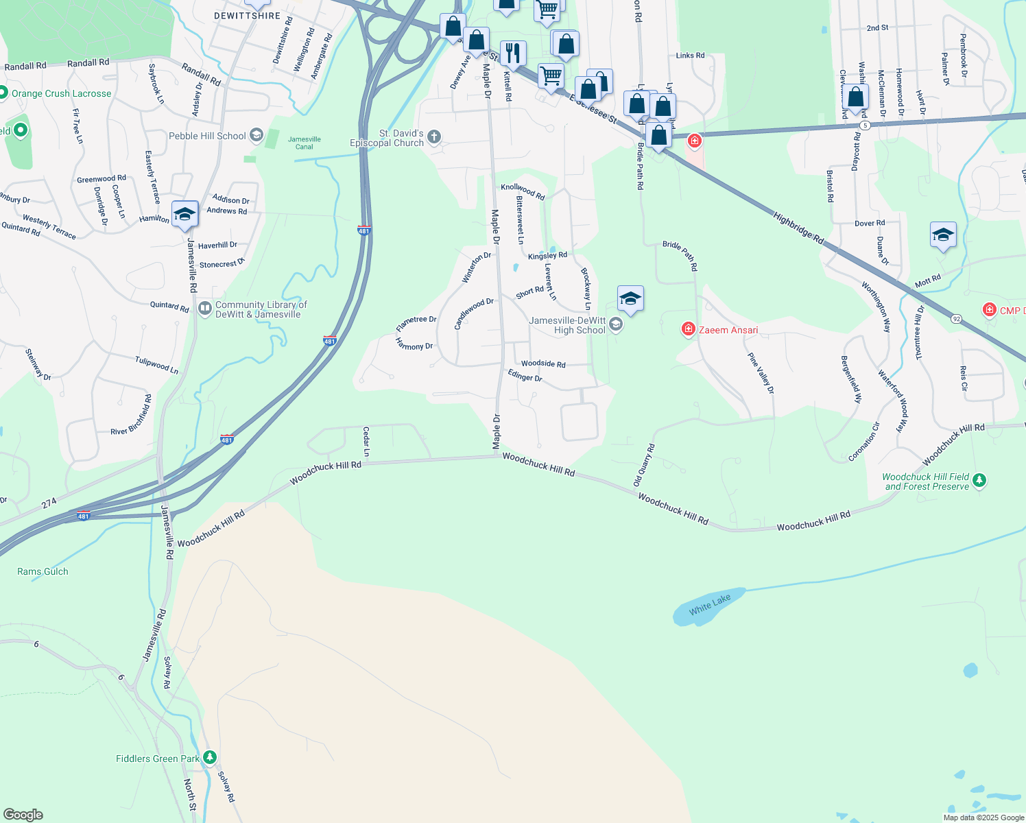 map of restaurants, bars, coffee shops, grocery stores, and more near 108 Woodberry Ln in Fayetteville