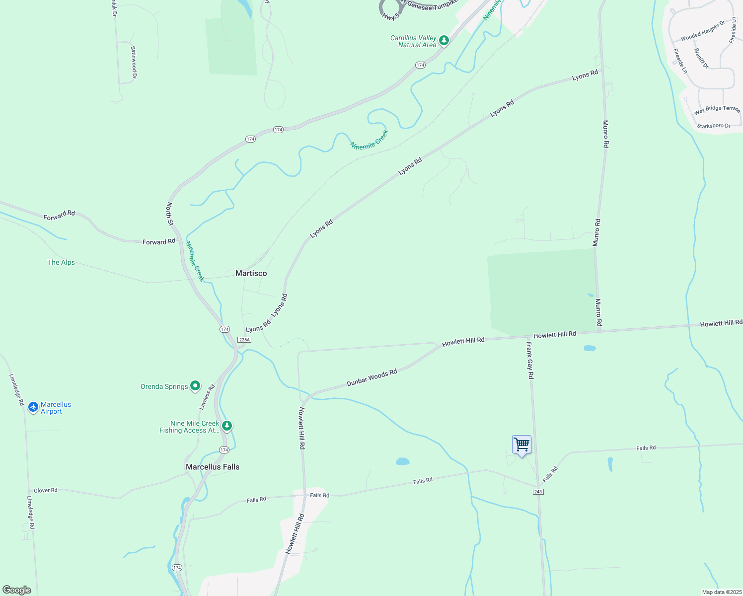 map of restaurants, bars, coffee shops, grocery stores, and more near 2619 Howlett Hill Road in Marcellus