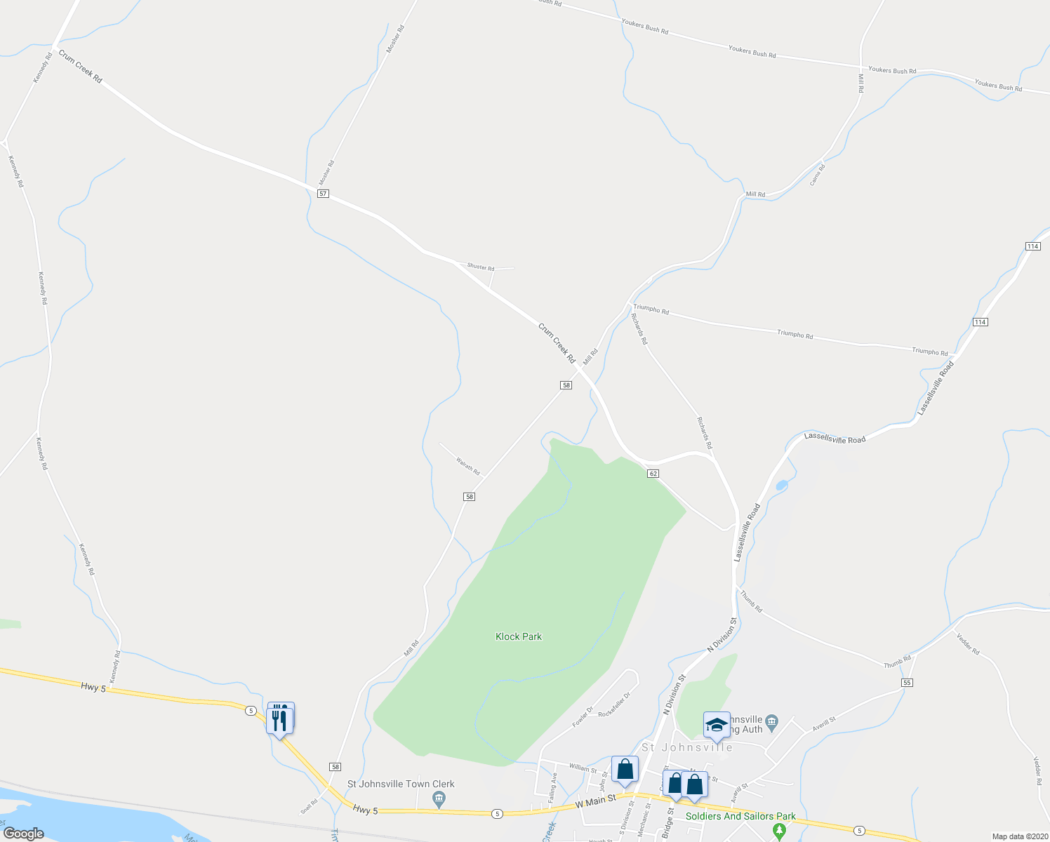 map of restaurants, bars, coffee shops, grocery stores, and more near 1498 Mill Road in Saint Johnsville