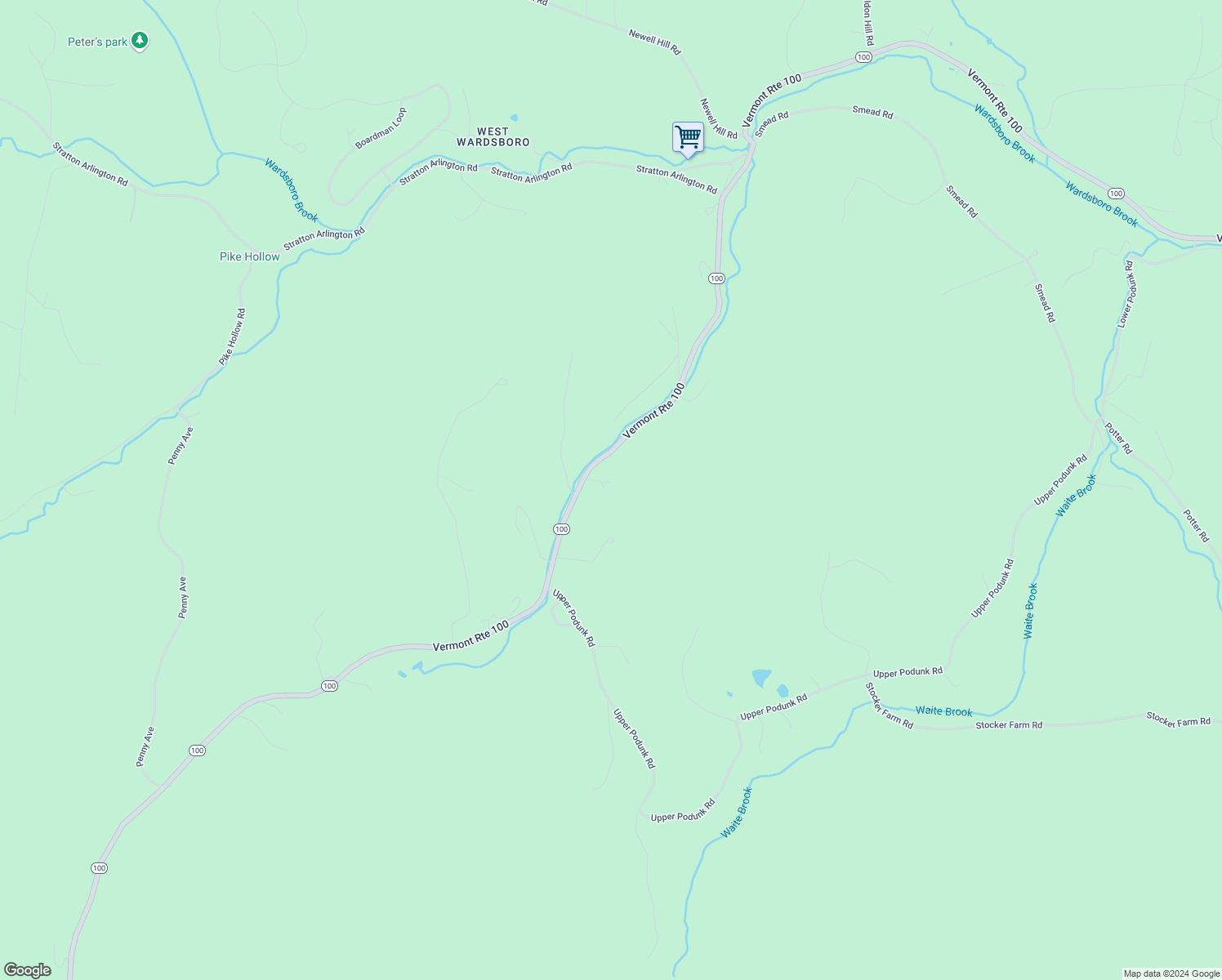 map of restaurants, bars, coffee shops, grocery stores, and more near 6115 Vermont 100 in Wardsboro