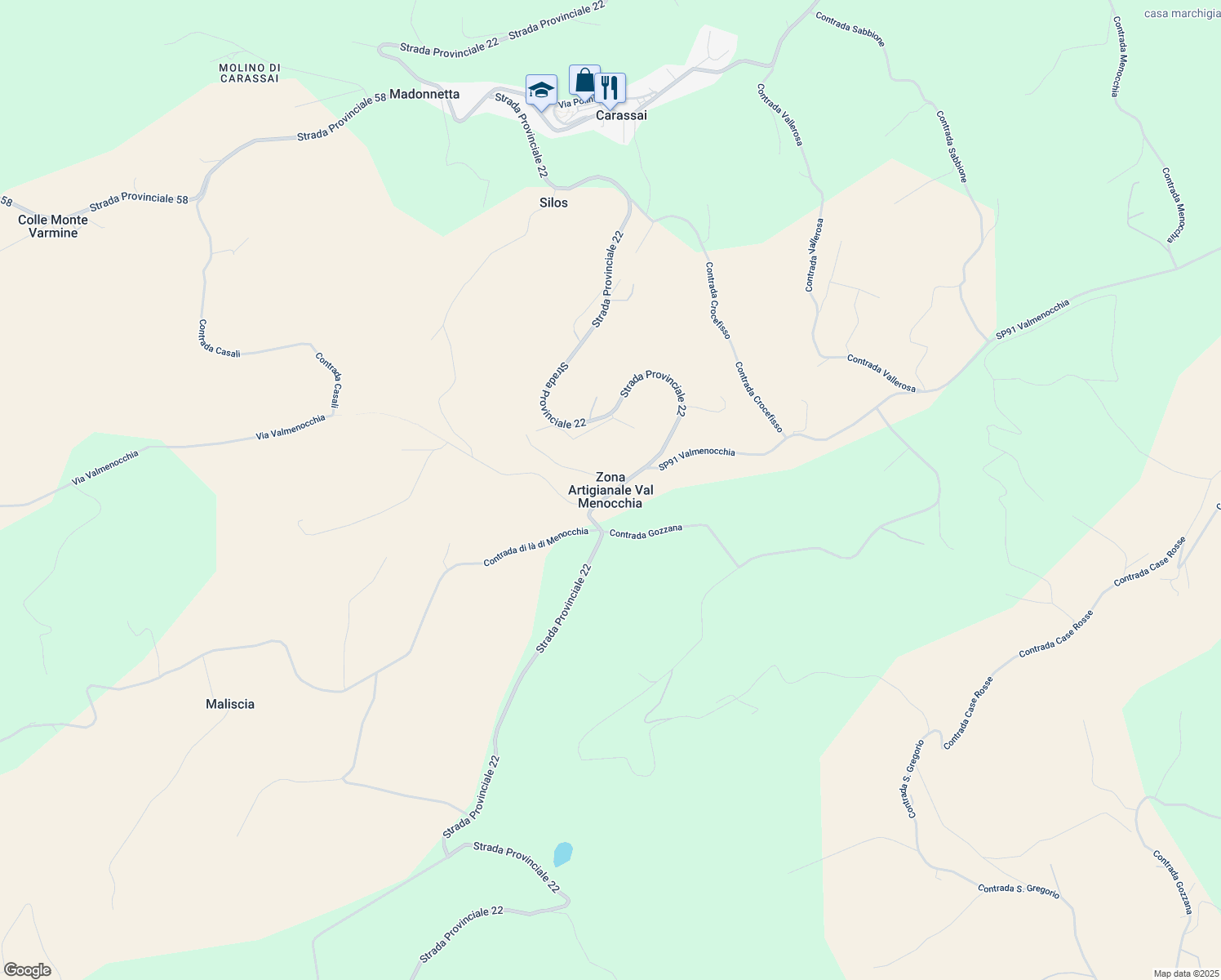 map of restaurants, bars, coffee shops, grocery stores, and more near in Zona Artigianale Val Menocchia