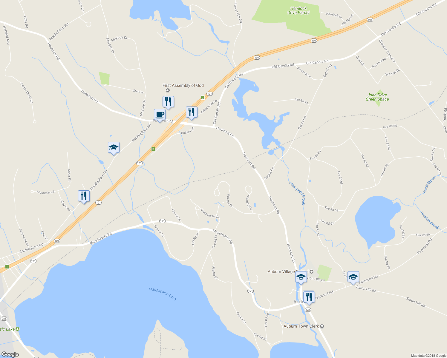 map of restaurants, bars, coffee shops, grocery stores, and more near 126 Forest Drive in Auburn