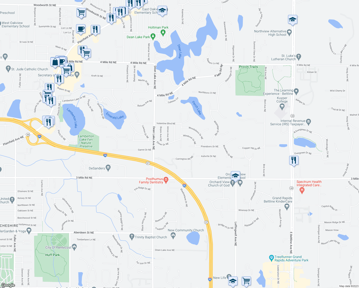 map of restaurants, bars, coffee shops, grocery stores, and more near 3029 Maryland Avenue Northeast in Grand Rapids