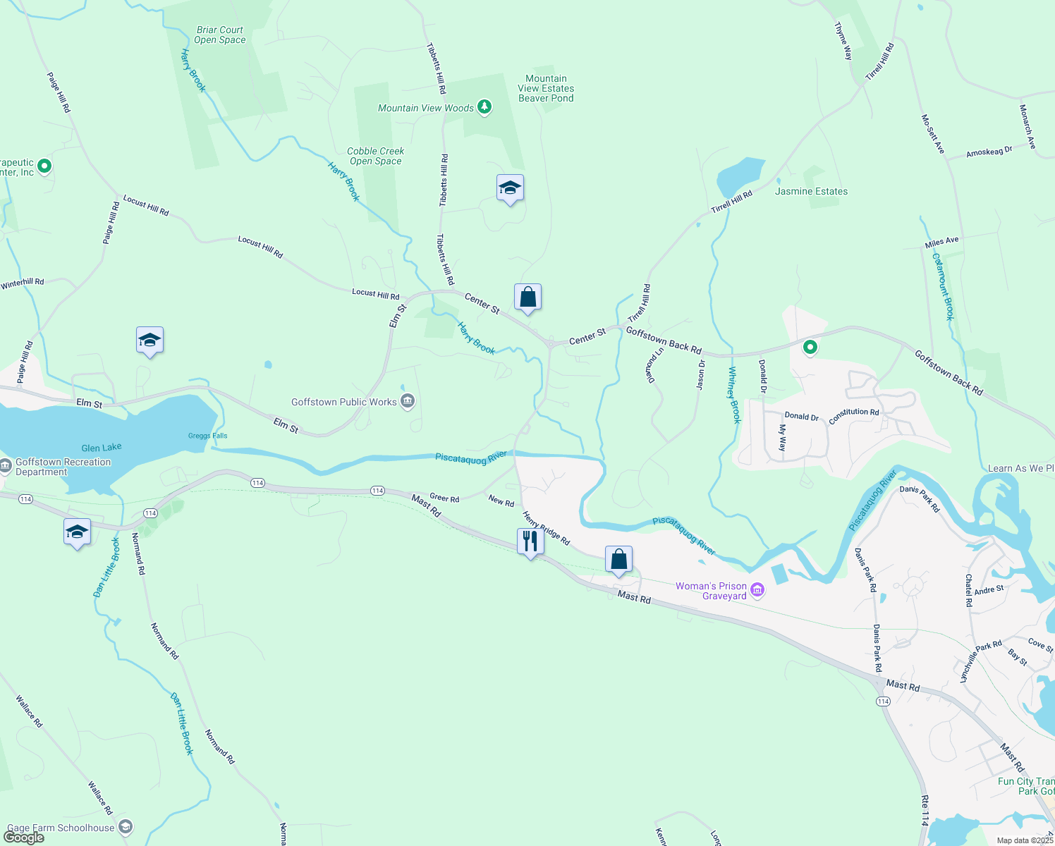 map of restaurants, bars, coffee shops, grocery stores, and more near 106 Henry Bridge Road in Goffstown