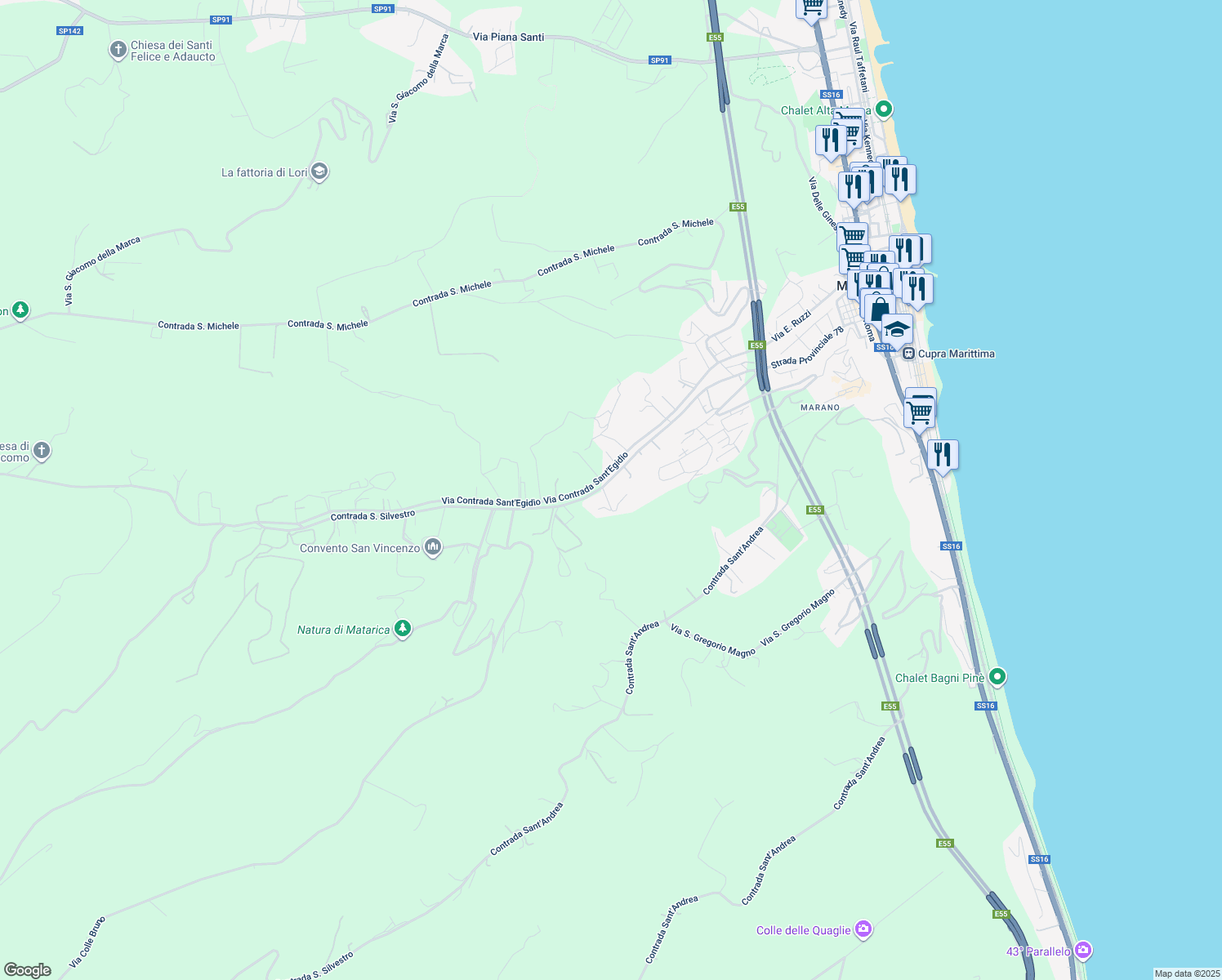 map of restaurants, bars, coffee shops, grocery stores, and more near 31 Contrada San Vincenzo in Provincia di Ascoli Piceno