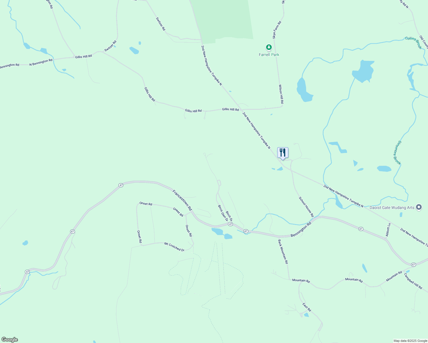 map of restaurants, bars, coffee shops, grocery stores, and more near Birch Glen Drive in Bennington