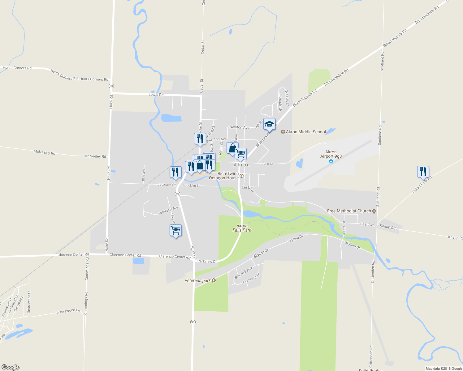 map of restaurants, bars, coffee shops, grocery stores, and more near 14 Hart Street in Akron