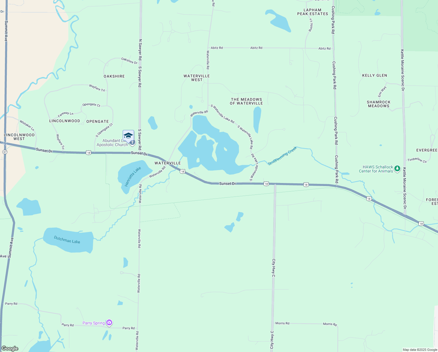 map of restaurants, bars, coffee shops, grocery stores, and more near 34330 Sunset Drive in Oconomowoc