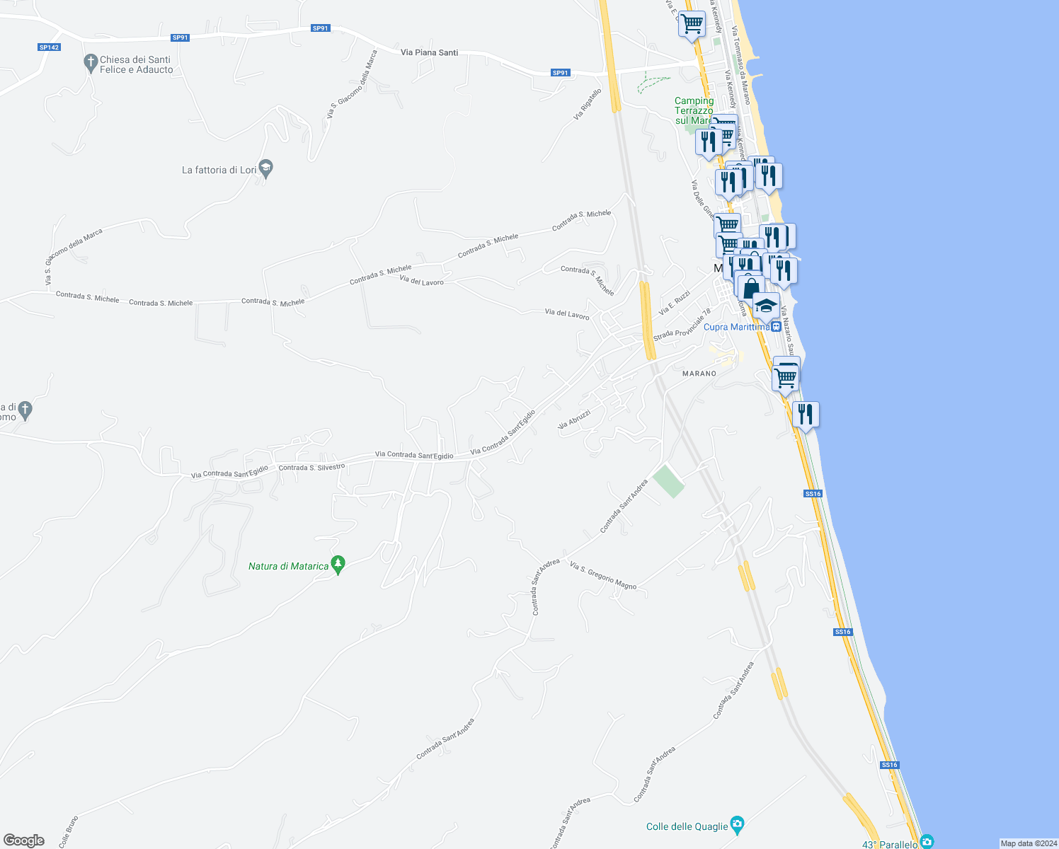 map of restaurants, bars, coffee shops, grocery stores, and more near 31 Contrada San Vincenzo in Provincia di Ascoli Piceno