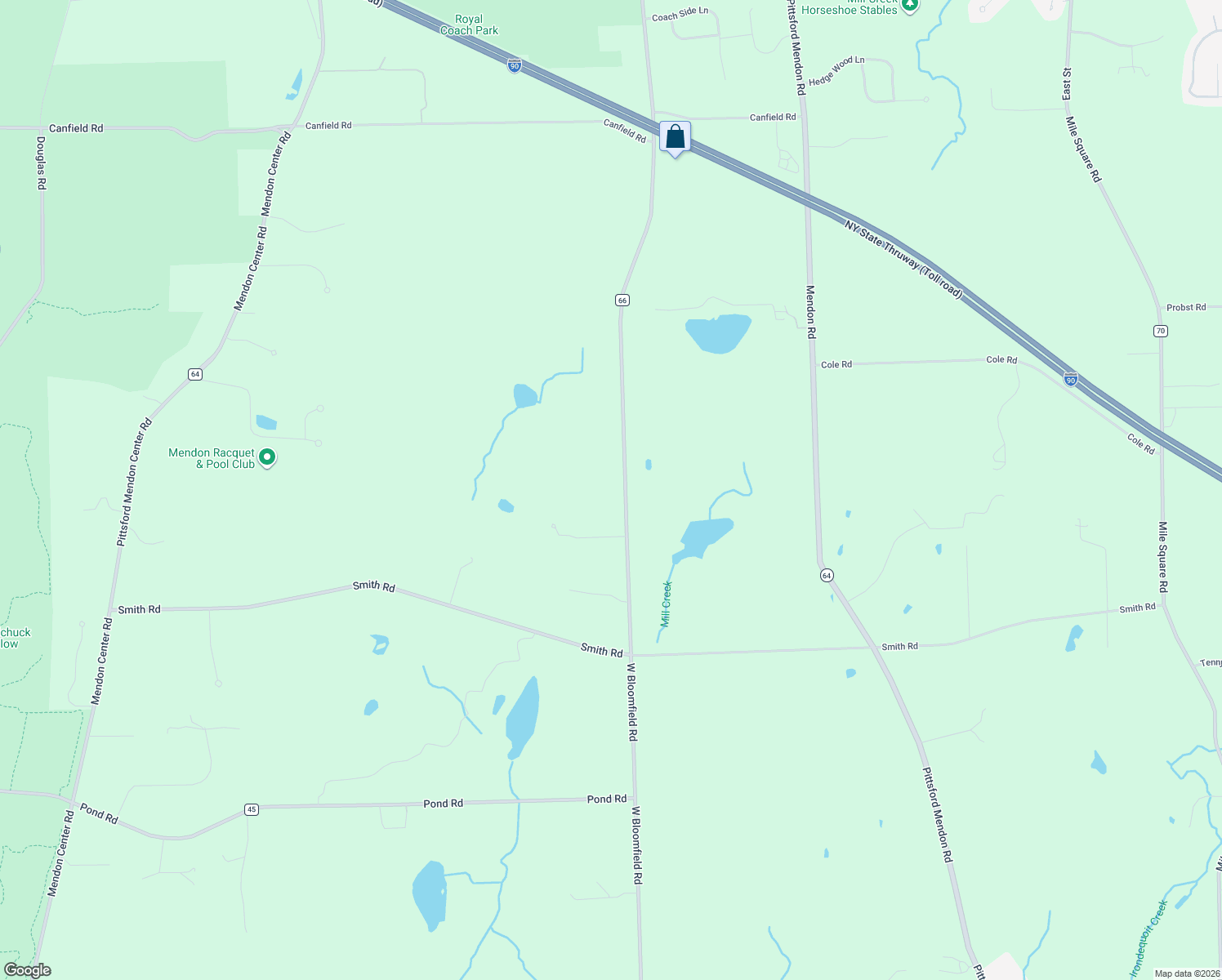 map of restaurants, bars, coffee shops, grocery stores, and more near 629 W Bloomfield Rd in Pittsford