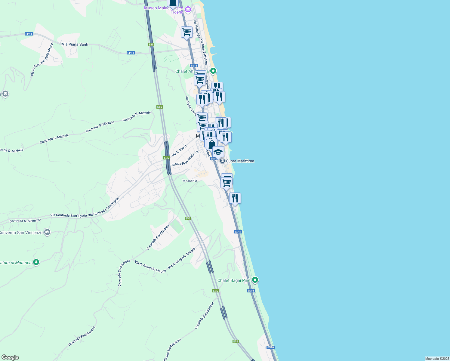 map of restaurants, bars, coffee shops, grocery stores, and more near 31 Corso Vittorio Emanuele in Ripatransone