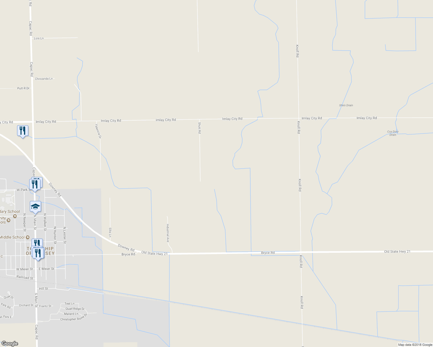 map of restaurants, bars, coffee shops, grocery stores, and more near 4280 Shutt Road in Capac