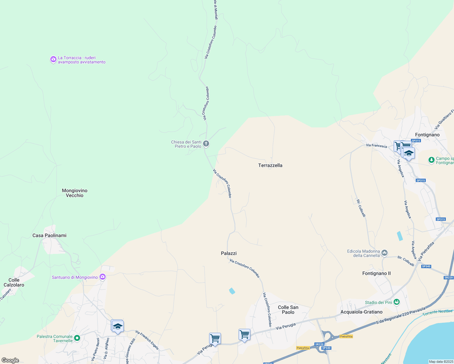 map of restaurants, bars, coffee shops, grocery stores, and more near 97 Via Cristoforo Colombo in Panicale