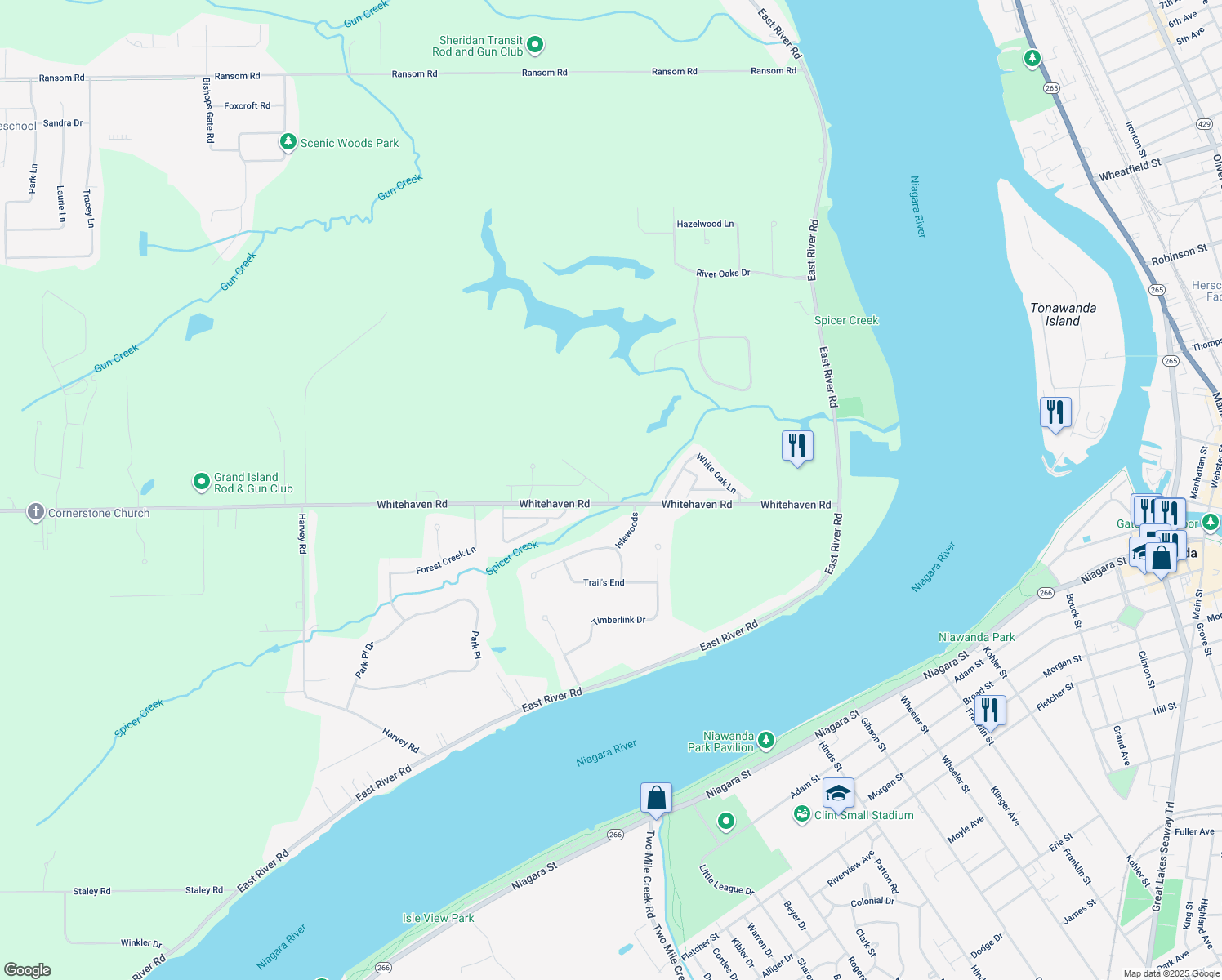 map of restaurants, bars, coffee shops, grocery stores, and more near 13 Greenside Drive in Grand Island
