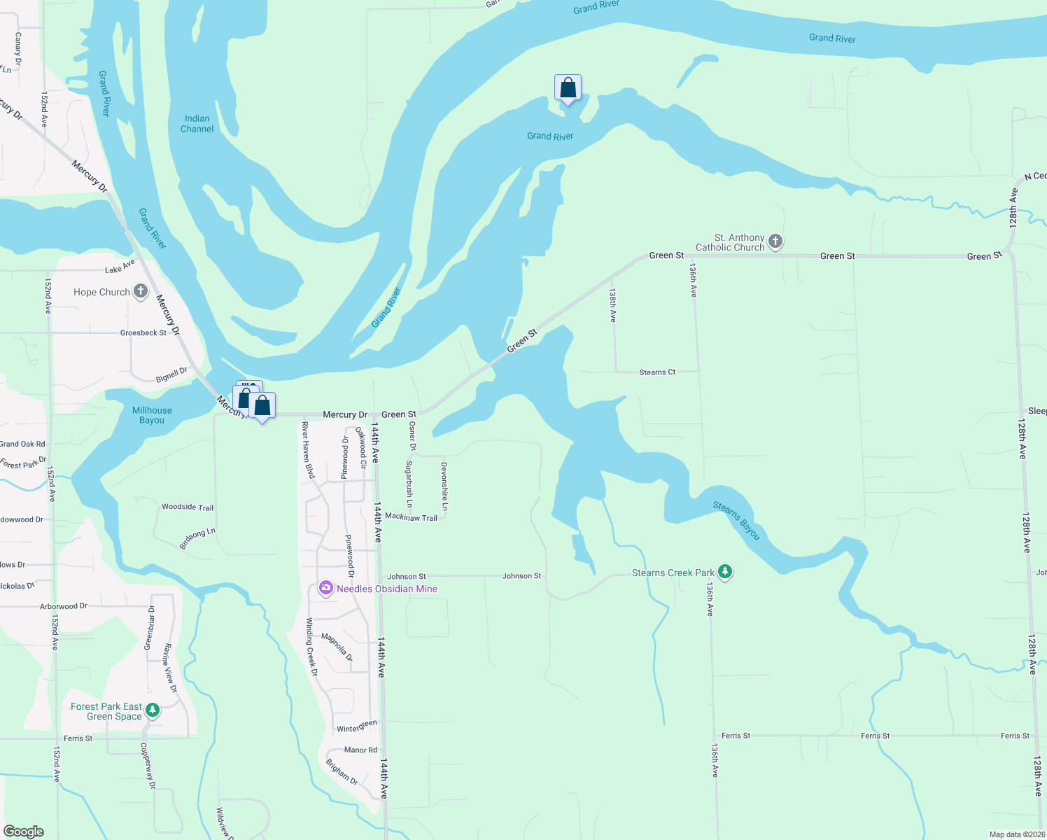 map of restaurants, bars, coffee shops, grocery stores, and more near 14215 Osner Drive in Grand Haven